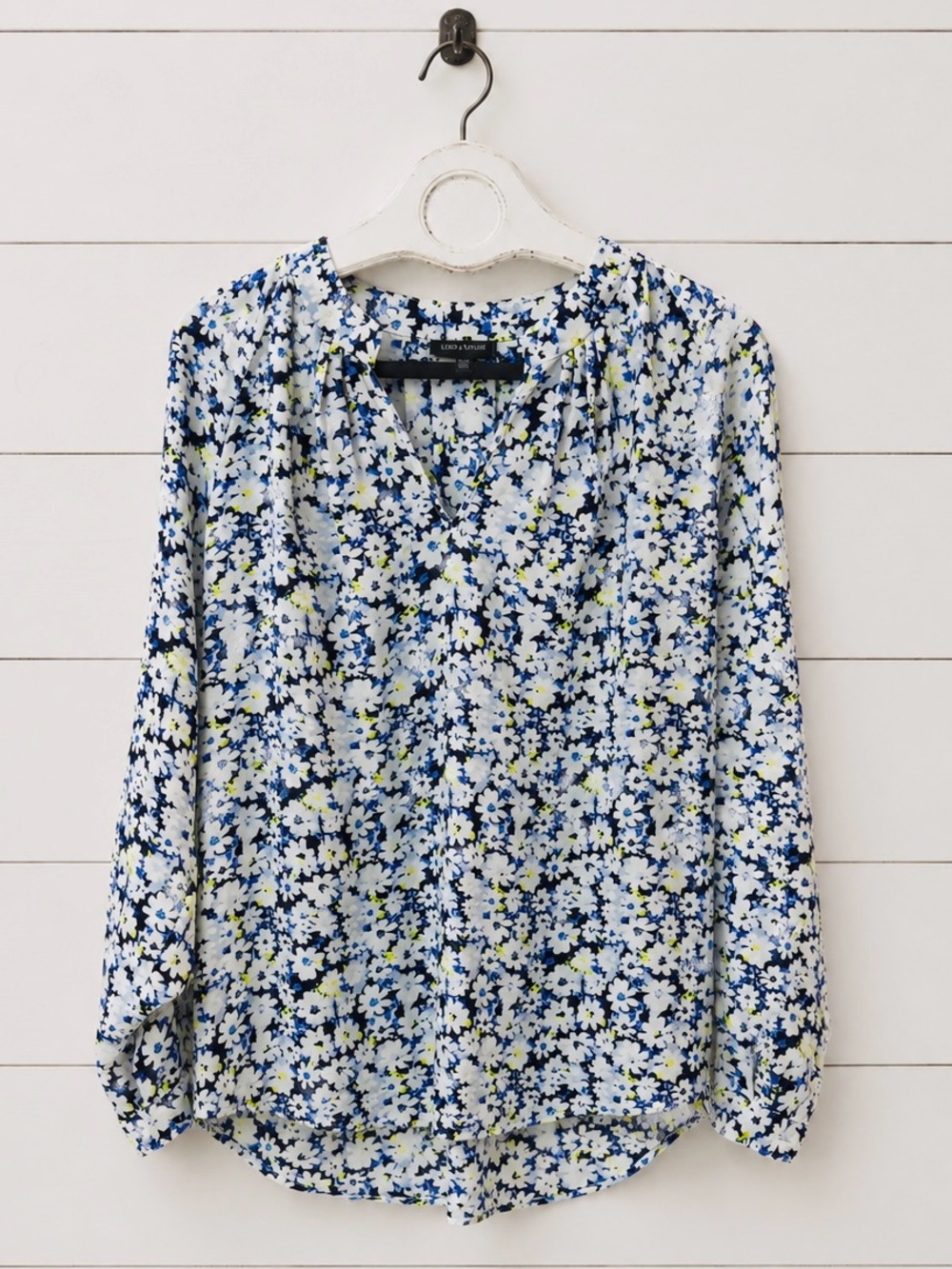 Lord & Taylor Floral Blouse - Navy and White